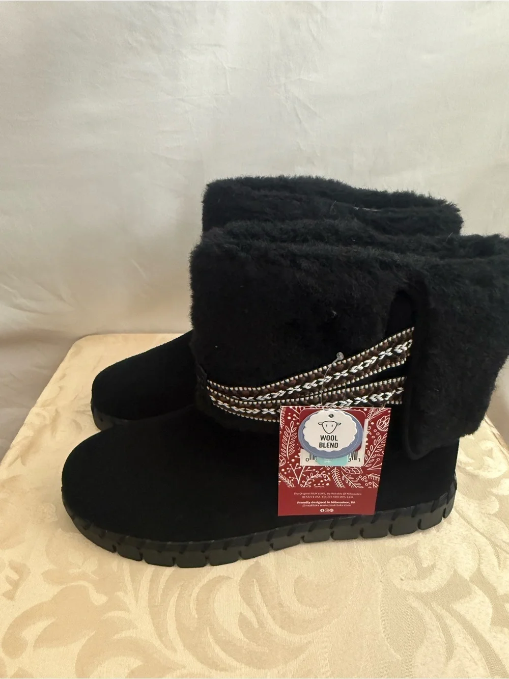 MUK LUKS Women’s Size 11 M Black Wool Blend Faux Fur Winter Boots New